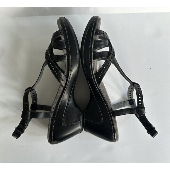 J-41 Sz 8 M Black Strappy Synthetic Wedge Heel Women Sandals Claire - Picture 5 of 8